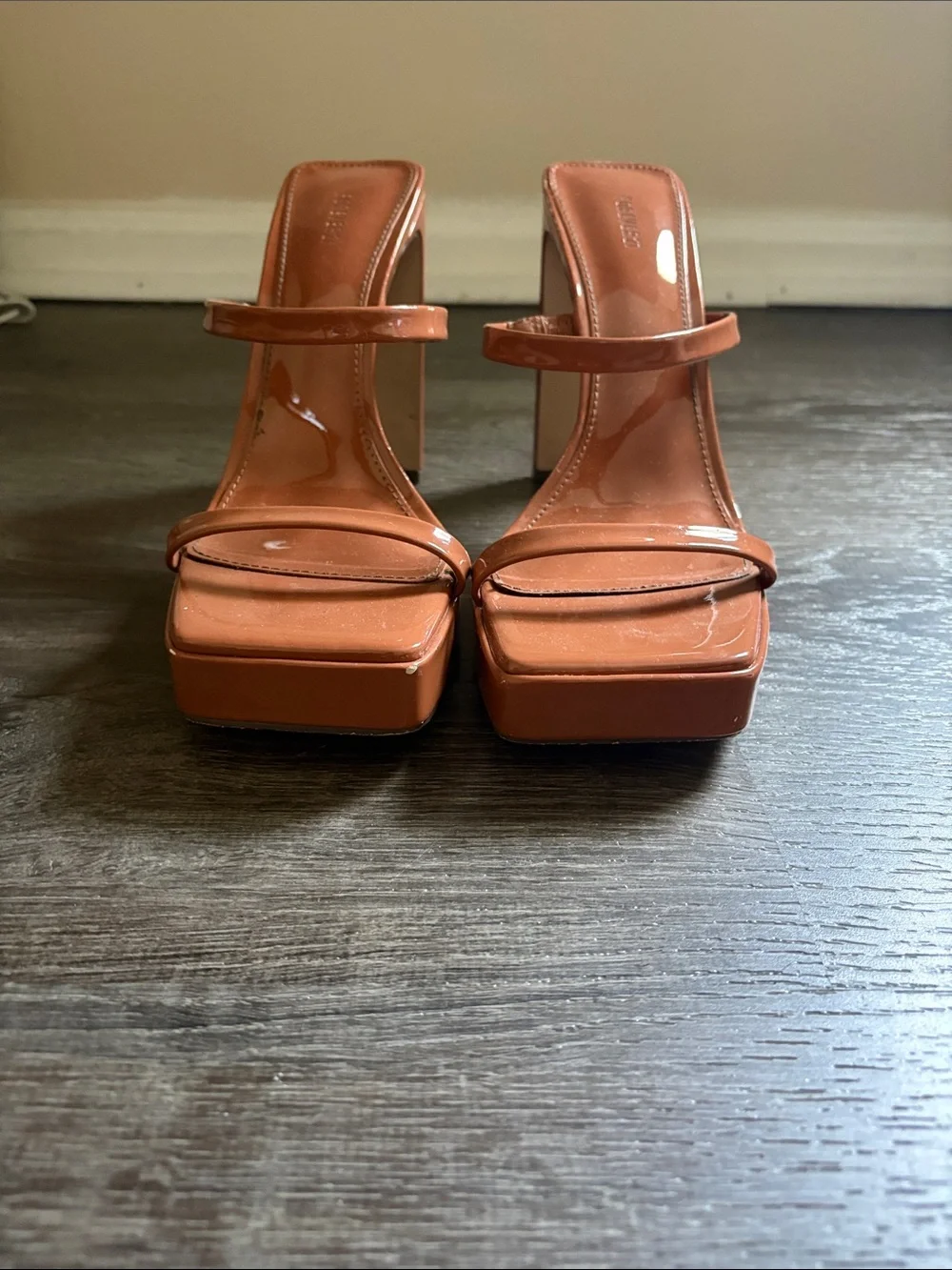 Patent Leather Platform Sandals in Tan